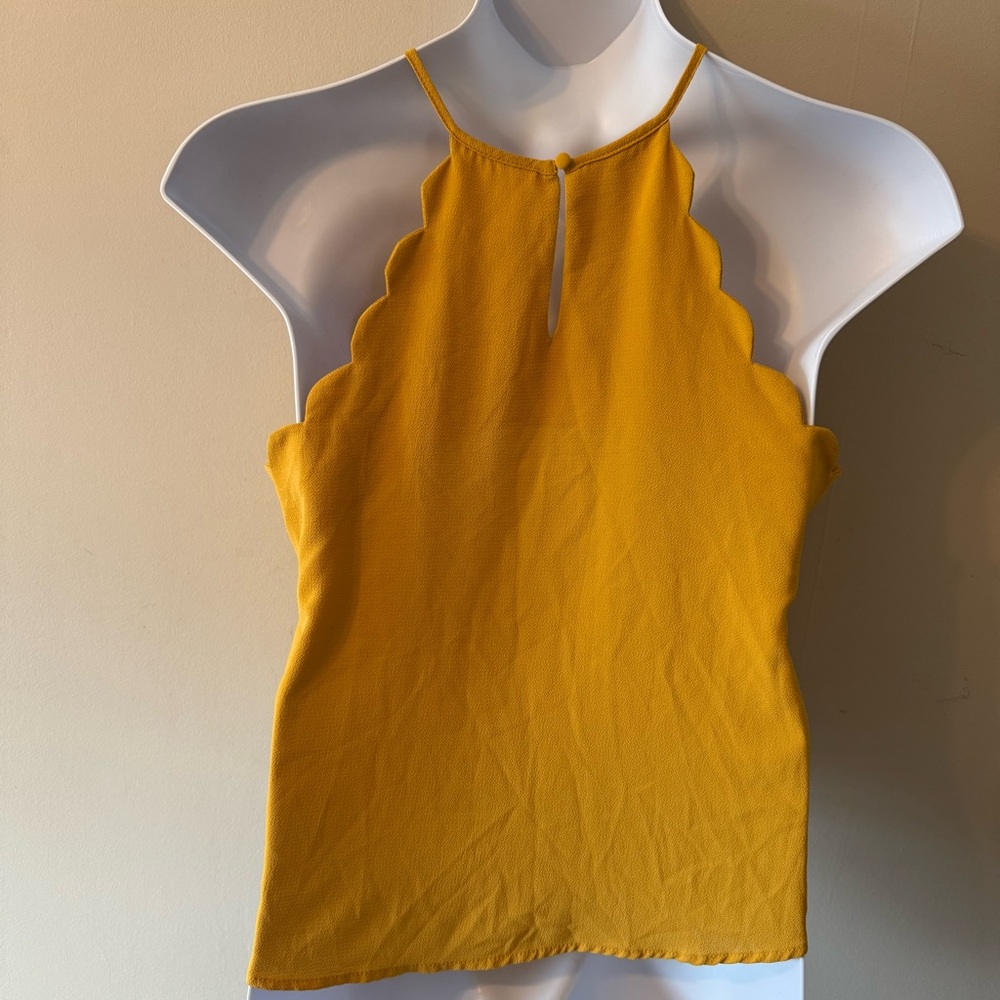 Mine Mustard Yellow Scalloped Lightweight Boho Tank Top Size Large - Picture 3 of 4